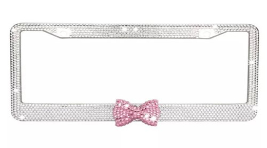 Clear Crystal License Plate Frame License Plate Frame With Pink Crystal Bow  Tie In the Middle – BLVDLPF