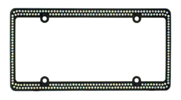2Rows Crystal Metal Black License Plate Frame - Aurora Borealis “AB”