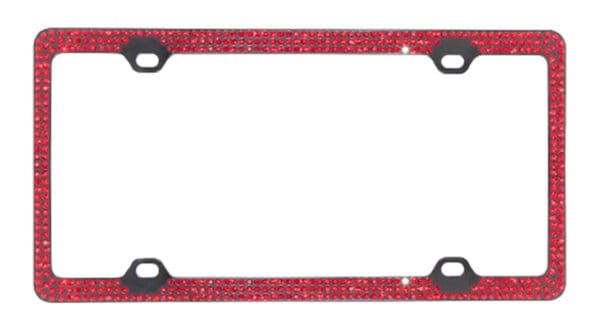 3Rows Crystal Metal Black License Plate Frame - Red