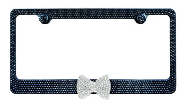 Black Crystal Black Metal License Plate Frame With Clear Middle Bow
