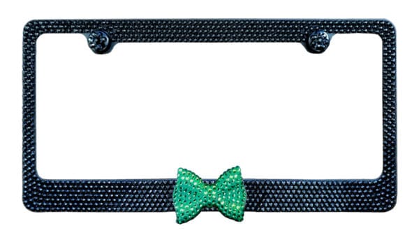 Black Crystal Black Metal License Plate Frame With Green Middle Bow