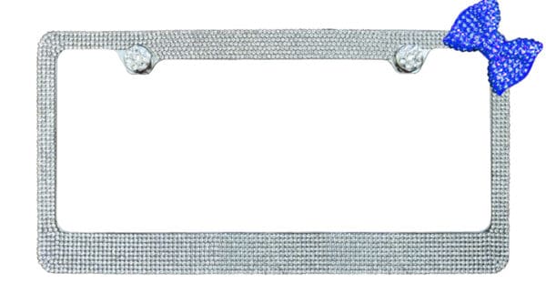 Clear Crystal Chrome Metal License Plate Frame With Blue Corner Bow