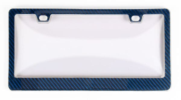 Real Carbon Fiber License Plate Frame - 2 Holes with Clear Cover - Blue