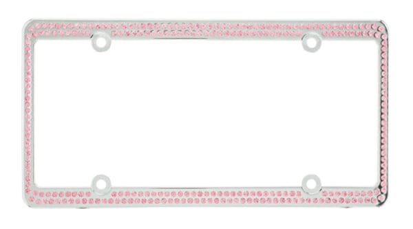 2Rows Crystal Metal Chrome License Plate Frame - Pink