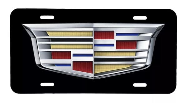 Cadillac Over Sized UV Painted Emblem Black Aluminum License Plate