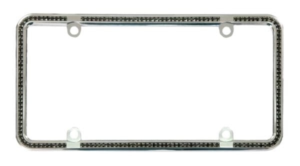 Slim Crystal Chain Metal Chrome License Plate Frame - Black