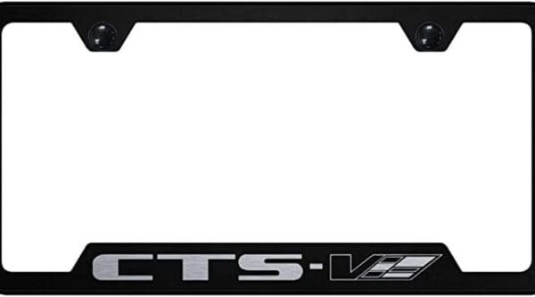 Cadillac CTS-V Logo Black Finish Notched License Plate Frame Official Licensed