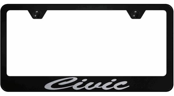 Honda Civic Laser Etched Script Logo Black License Plate Frame Official Licensed