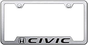 Honda Civic Logo Brushed Stainless Notched License Plate Frame Official Licensed