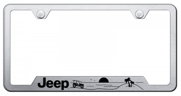 Jeep Beach Logo Brushed Stainless Notched License Plate Frame Official Licensed