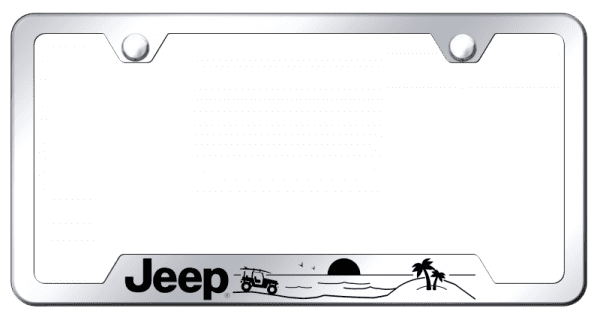Jeep Beach Logo Mirrored Chrome Notched License Plate Frame Official Licensed