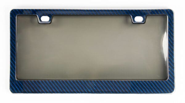 Real Carbon Fiber License Plate Frame - 2 Holes with Tinted Cover - Blue